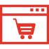 Red shopping cart icon on a gray background.