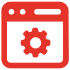 Red website icon with a gear on a gray background.