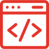 Red code icon on a gray background.